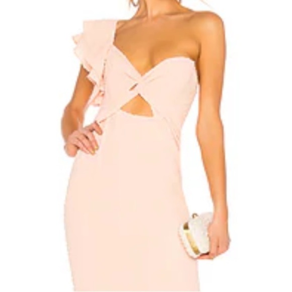 Revolve Privacy Please Peach One Shoulder Flutter Sleeve Trumpet Maxi Dress - Picture 12 of 12